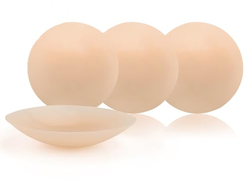 OWill 2 Pair Silicone Nipple Covers Invisible and Reusable Adhesive Nipple Cover Pasties for Women Nipple Covers and Tap (Beige1, 10cm)