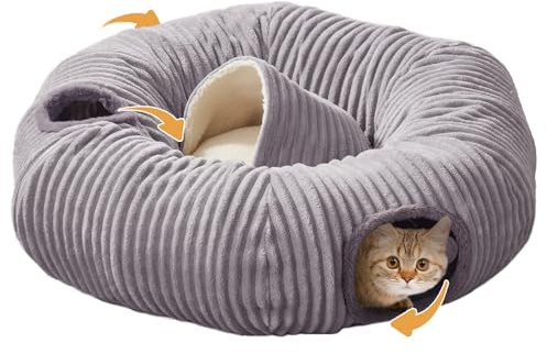 Cat Tunnel Bed for Indoor Cats,Cat Donut Tunnel Toy with Washable Circle Cushion,Blackout Tent, Multifunctional Playground Toys Hideplace for Kitty, Puppy, Rabbit,Ferret