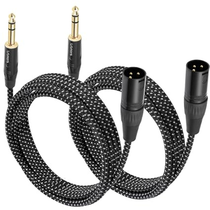 Lrbners 6.35mm TRS Male to XLR Male Cable 6.6FT – TRS Gold Coated Shielded Adapter, for Connection to XLR Interface Microphone preamplifier Cable for Podcast, Home Studio & Low-Noise Recording 2-Pack