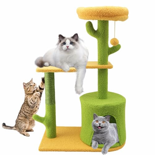 iFCOW Kaktus Kratzbaum Turm mit Kratzbaum und Sitzstange oben 80cm Kletterturm für kleine mittelgroße Katzen