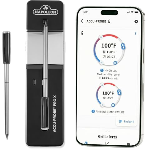 Napoleon ACCU-Probe™ PRO X Wireless Bluetooth® Smart Thermometer, WiFi Unlimited Range, 648.9 °C Heat Safe, Waterproof, Dishwasher Safe, 6 Sensors, BBQ, Grill, Oven, Smoker, Rotisserie
