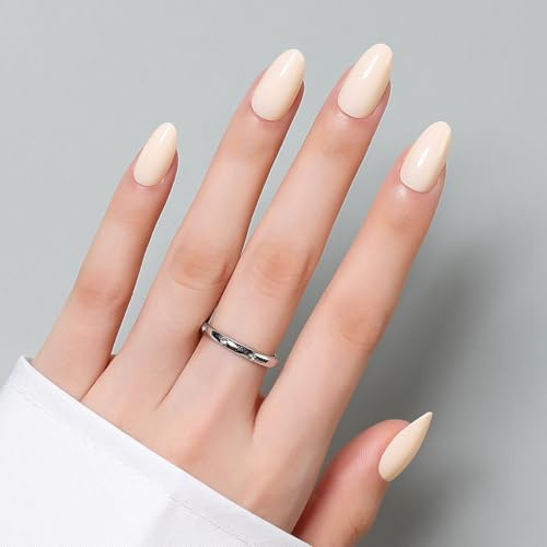 Luxbon Press On Nails Stick On Nails avec colle à ongles et kit d’outils | Pointes courtes en gel mou d’amande 25-30pcs, faux ongles réutilisables, blanc laiteux