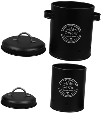 SOIMISS 2 piezas Botes de Hierro para Almacenar Verduras con Tapa y Orificios de Ventilación Organizador para Cocina Caja para Guardar Patatas Cebollas y Diseño Resistente y Capacidad