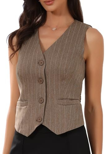 Allegra K Mujer Chaleco Escote en V sin Mangas Rayas Traje Blazer