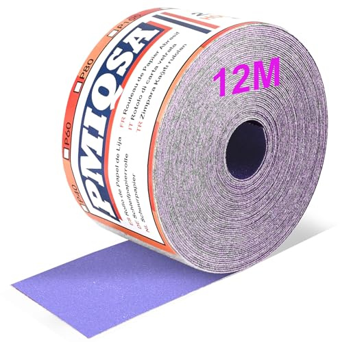PMIQSA Rollo de Papel de Lija 70mm x 12m Grano 180 | Papel de Lija de Cerámica Para Lijar Pulir Y Eliminar El óXido Para Lijadora Manual