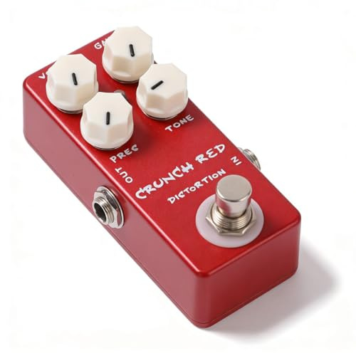 Pedale Distorsore, Effetto Distortion in Scocca Rossa, True Bypass per Chitarra Elettrica e Bass - Compatto e Durevole, Controllo Led per Stato Effetto, Ideale per Rock