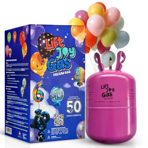 Lift Joy Disposable Helium Gas Canister - Fills Up to 50 x 9 Inch Latex or 18 Foil Balloons - Portable Party Balloon Helium Cylinder, Easy to Use, with 50 Balloons