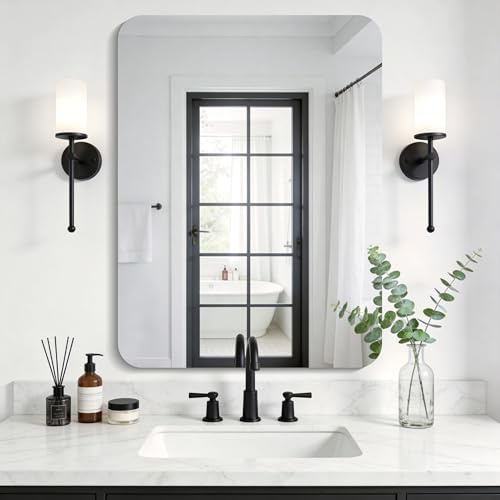 KOCUUY Espejo de baño Rectangular sin Marco, Espejo de Pared de 60 x 80 cm, Espejo con Cristal irrompible, reflexión HD, Esquinas Redondeadas, Adecuado para baños, dormitorios o vestidores.