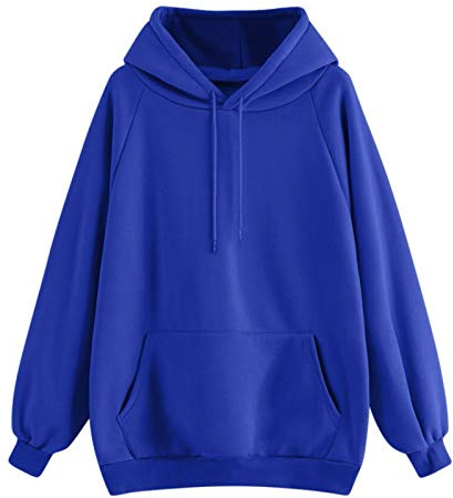 Générique Huvtröja för dam - huvtröja dam oversize toppar ren färg sweatshirt långärmade toppar med dragsko casual tröja toppar vår höst tröja, Färg: blå, 3XL
