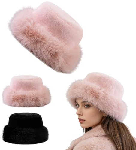 Bastwahl Chapka Femme Fourrure Véritable - Chapeaux d'hiver, Chapeau en Fausse Fourrure Chapka Bonnet Chaleur Hivernale, avec Bordure en Fourrure, pour Voyages, Randonnée et Détente à la Maison