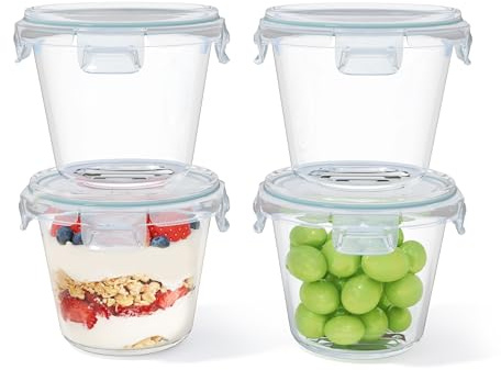 HAUSVIVO Glasbehälter mit Deckel 650ml Frischhaltedosen Rund aus Borosilikatglas – 4er Set Auslaufsicher & BPA-frei – Meal Prep Gläser & Glasschüssel, Suppenbehälter – Mikrowellen- & Spülmaschinenfest
