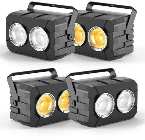 Erreyht 4PCS 150W COB Par LED Blanc Froid/Chaud Lumiere Theatre, Éclairage de Scène avec DMX8CH Maître-Esclave, Lumiere Stroboscopique pour église Mariage Photographie Fête Halloween Noël