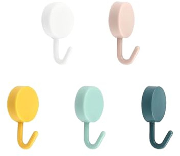 5 Pcs Self Adhesive Hooks,Colorful Wall Hooks Stick on Key Hook Cute Holder | Heavy Duty No Nails Hook,for Hanging Towel Ceiling Bathrobe Hat Scarves Wallets Kitchen Bathroom Bath Items Organization