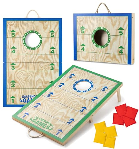 Grasshopper Games Cornhole Set, FSC Holz Faltbretter mit Tragegriffen, Sitzsack Wurfspiel mit 8 Beuteln, Familie Outdoor Garten Spiel für alle Altersgruppen