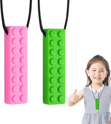UIEXEA 2Pcs Collana da Masticare, Giocattoli Masticabili Sensoriali per Autismo, Chew Collana per Masticare il Pastello Sensoriale, Ciondolo per Masticare per Ragazzi e Ragazze