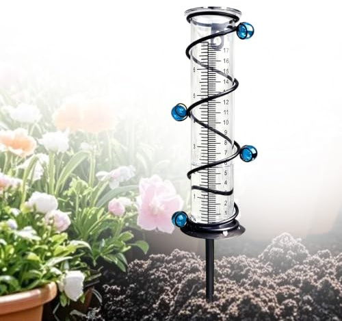 Regenmesser: Glas Eisen Regenmesser für Garten, Regenmesser Frostsicher mit Metallständer, Gut Ablesbar, Niederschlagsmesser Garten für Außenbereich und Landschaft Terrasse Rasen, Transparent