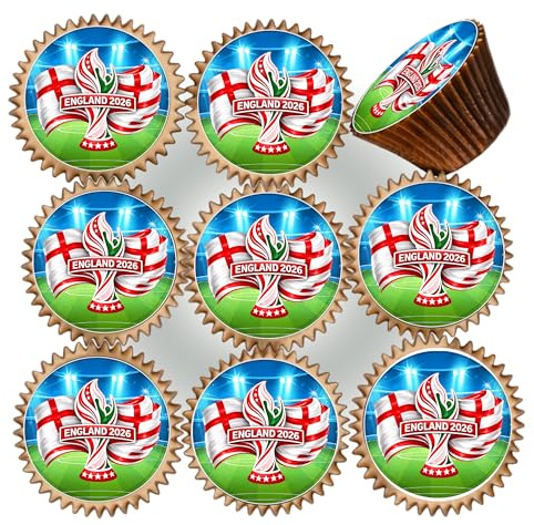 40 x PRE Cut World Cup England Football Edible Wafer Card Rice Paper 3.8 cms Cupcake Toppers Decorations WCF26-8