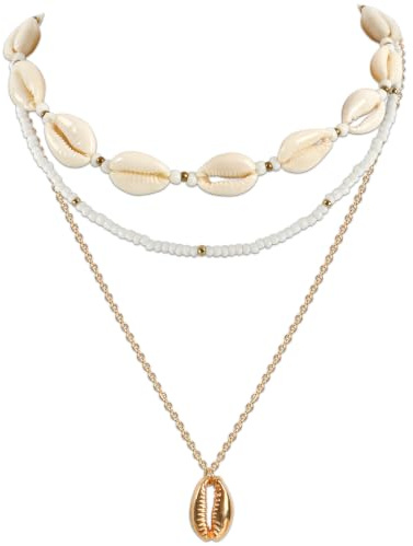 BOARDFEB 3er Set Muschelkette Damen Boho Muschel Halskette | Muschel Kette, Perle Halskette, Sommer Strand Choker Schmuck für Frauen