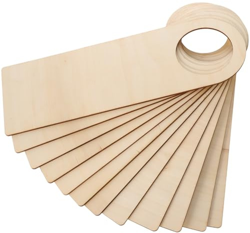 KJHBV 12 Stück Beige Holz Türhänger zum Basteln mit Vorgefertigtem Hohlaufhänger Selbstgemacht Türgriffverzierung für Kinderparty Aktivitäten und Kreative Dekoration