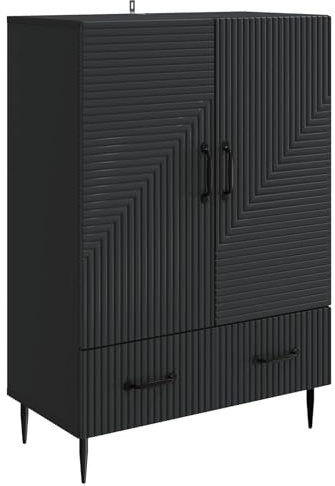 QJBSAVVA Credenza nera, 66 x 34,5 x 95 cm, moderna cassettiera in legno con cassetto e porta a battente, elegante armadio con gambe in metallo, per soggiorno e sala da pranzo