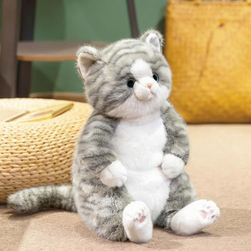 shownicer Kuscheltier Katze Sitzend Plüschkatze Grau 45cm | Plüschtier Katze Simulation Kurzhaar Nette Kawaii Cat Stuffed Animals Plüschkissen Geschenke für Kinder Erwachsene Freunde