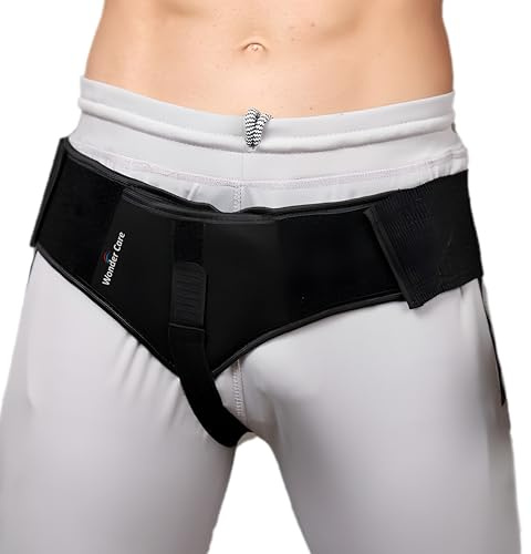 Wonder Care - Cinturón de sujeción para hernia inguinal – Braguero con 2 almohadillas laterales de compresión extraíbles – negro