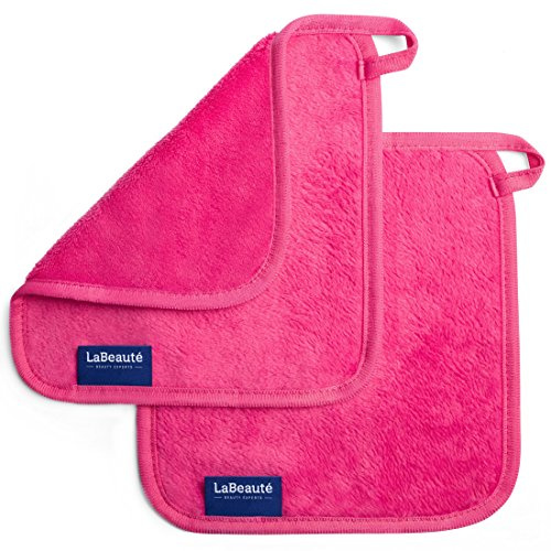 LaBeauté Abschminktücher Mikrofaser (2 Stück, 21x21 cm) waschbar und wiederverwendbar, Make Up Entferner Pads, Microfaser Abschminkpads, zum Gesicht Abschminken & Gesichtsreinigung (pink)