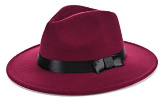 BABEYOND Panama Hut Mafia Gangster Herren Filz Fedora Trilby Bogart Hut 1923 Stil Gatsby Kostüm Accessoires Weinrot