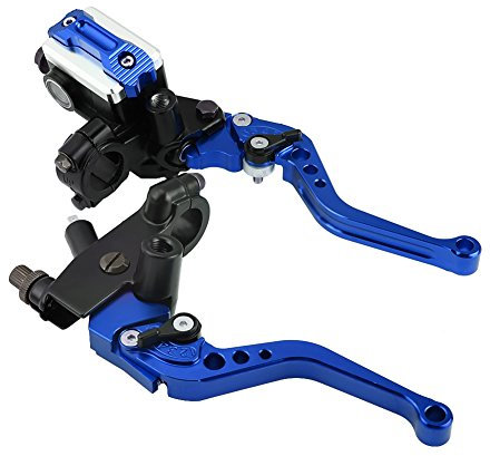 Keenso 1 Pair Adjustable Break and Clutch Levers, 7/8 Universal Motorcycle Brake Clutch Master Cylinder Reservoir Levers for Motorbike(Blue)