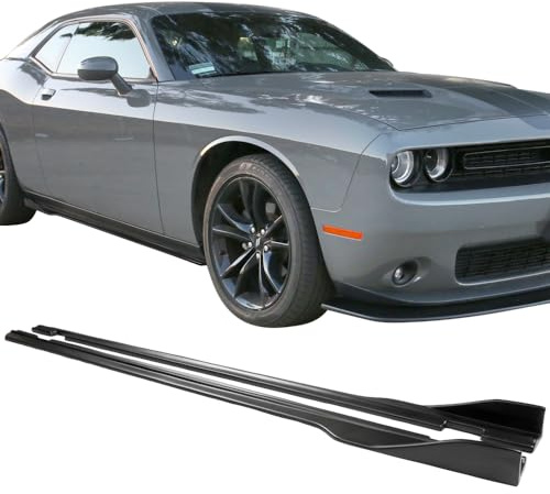 Side Skirts Compatible with 2015-2023 Dodge Challenger SXT, Matte Black PP Polypropylene Side Skirt Flat Extension Bottom Line Lip by IKON MOTORSPORTS