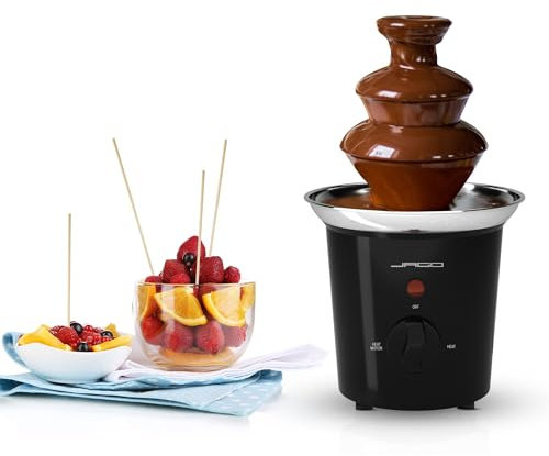 Jago® - Fuente de chocolate (60 W, 3 pisos, capacidad 400 g, eléctrica, altura 24,5 cm, acero inoxidable, lavable en lavavajillas, negro, fondue de chocolate, frutas