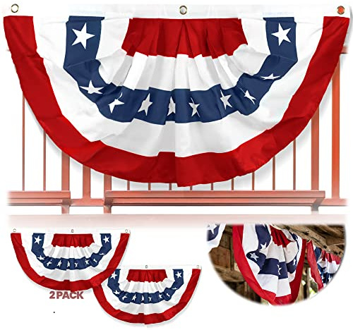 Anley USA Plissee-Fan-Flagge, 1,5 x 3 ft American US Bunting Flag Patriotic Stars & Stripes – scharfe Farbe und lichtbeständig – Vereinigte Staaten 1,5 x 3 ft Half Fan Banner (2 Pack)