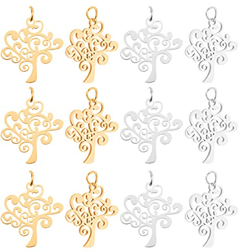 UNICRAFTALE 12 pz 2 Colori 304 Ciondoli Albero Della Vita In Acciaio Inossidabile 2.5mm Foro Orecchini Pendenti per Matrimonio Ciondolo Collane per Bomboniere Battesimo Comunione Regali Fai da Te
