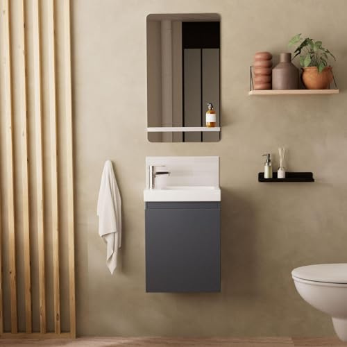 Handwaschbecken Lisa + Spiegel, Länge 40 cm, mit Ablage weiß