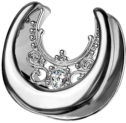 Piersando Flesh Tunnel Piercing Spreader Edelstahl Halbrund mit Kristall