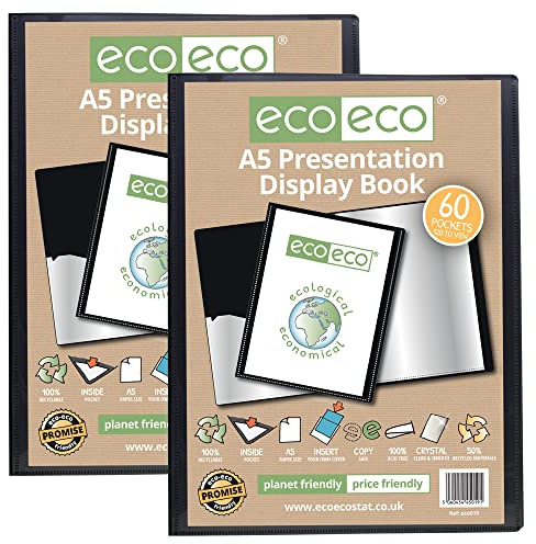 eco-eco Eco019x2 - Raccoglitore per presentazioni, formato A5, 50% riciclato, 60 tasche, colore: nero, con buste in plastica, eco019x2