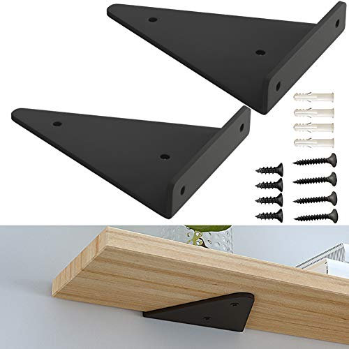 Schwarze Regalhalterung, 2 Stück, 15,2 cm, Regalträger – versteckte Halterungen für schwebende Holzregale – verdeckte Jalousien-Regalträger – Schrauben und Dübel im Lieferumfang enthalten