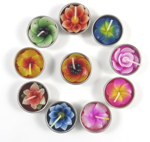 Bougies Chauffe-Plat et recharges pour Porte-Bougies Comprenant 10 Bougies parfumées en Forme de Fleurs (Hibiscus, Lys, Sakura, Lotus, Rose, Frangipanier)