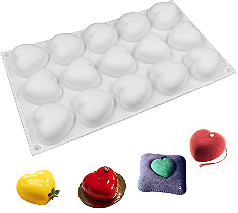 Cosmpeak Silikonform Seifenform 15 Hohlräume DIY Silikon Form Silikonform mit herzen groß für muffins Heart Silikonform für Seifenherstellung Muffins Cupcakes Schokolade Eiswürfel 1 Stück (weiß)