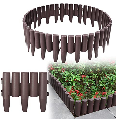 LARS360 Bordo per prato in plastica, effetto legno, 14 m, bordo per falciare, palizzata, 28 x 24 cm, marrone