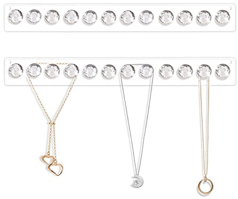 CECOLIC Klarer Acryl Halsketten Halter, Wandmontage, Halsketten Aufhänger zum Aufhängen, Schmuck-Organizer mit 12 Haken in Rautenform (2 Stück)