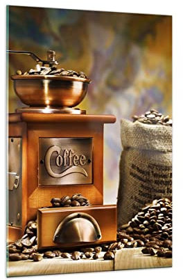 Bilder auf Glas 70x100cm Glasbild Kaffee Körner Mühle Tasse Groß Wanddeko Bild im Glas Schlafzimmer Küche Deko Wandbilder Dekoration Wohnzimmer Modern Wall Decor Wand Kunstdruck Art GPA70x100-2592