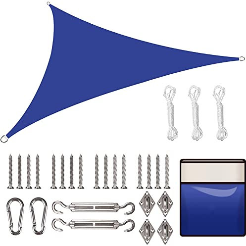 Yeahmart Sun Shade Sail Triangle 3x3x3m with Fixing Kit Waterproof Anti-UV Sunscreen Awning Canopy 98% UV Block for Outdoor Garden Patio Party Backyard Yard Camping with Free Rope,