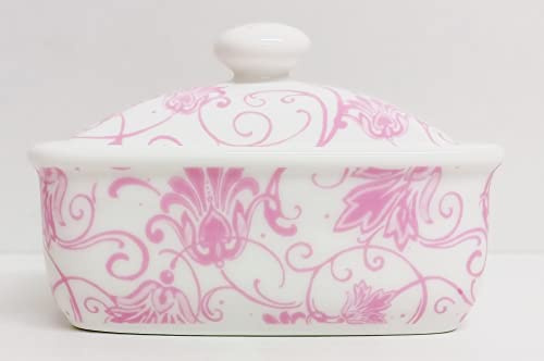 Beurrier parisien rose en porcelaine anglaise avec couvercle décoré à la main au Royaume-Uni