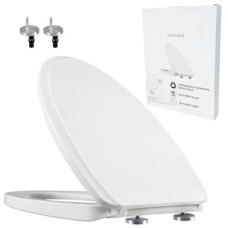 YNR Toilet Seat with Slow Close Hinges, Standard Elongated Toilet Seat with Non-slip Seat Bumpers, Easy to Install & Clean, Heavy Duty PP Material, Fits All Toilet Brands (Y7)
