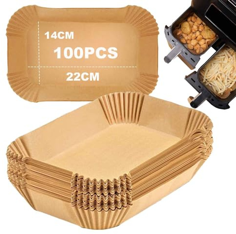 Backpapier für Heißluftfritteuse, 100 Stück für Ninja Airfryer AF400EUCP, AF300EU, AF400EU, SL400EU und Anderen Dual Zone Heißluftfritteuse