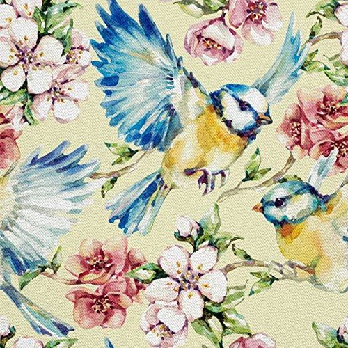 HEKO PANELS Oxford Wasserdichte Meterware Canvas-Stoff Polyester Zum Nähen Nähstoffe Dekostoffe Wasserabweisend Blickdicht Meisen Blumen 1 Meter 155 x 100 cm