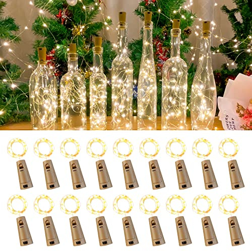 Etinga 18 Stück Weinflaschen-Lichter mit Korken, 20 LEDs, 6,6 Ft, Lichterkette für DIY Glas Halloween, Weihnachten, Partydekoration, Hochzeitsauflistung (18 Stück, warmweiß)