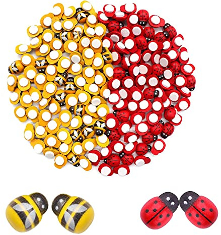 DBALL 300 Stücke Marienkäfer und Bienen Deko Set Mini Holz Selbstklebend Marienkäfer Deko Maikäfer Aufkleber für DIY Handwerk Scrapbooking Party Hochzeits Dekorationen