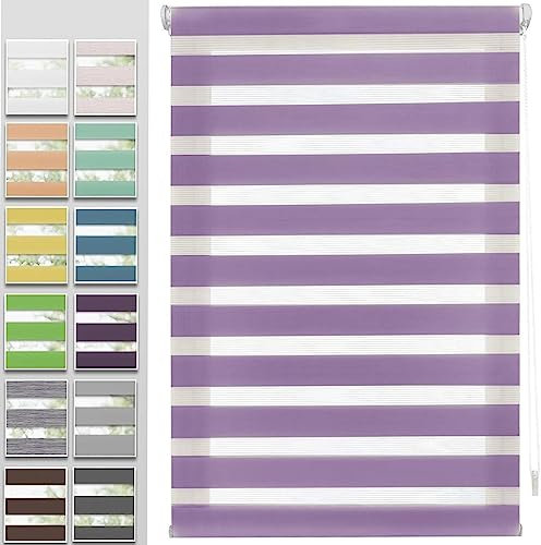 Doppelrollo klemmfix Verdunkelungsrollo, 45x220cm 100% Verdunkelung Sonnenschutz Thermorollo Fensterrollo Seitenzugrollo inkl. Montagematerial, für Fenster und Tür, Lila
